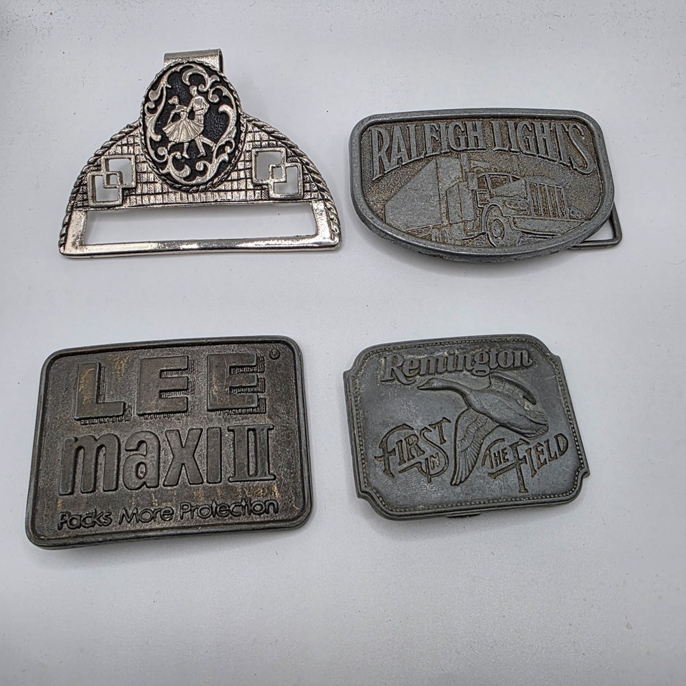 Lot Of 4 Vintage Belt Buckles Lee Maxi Remington Raleigh Lights Square Dancers